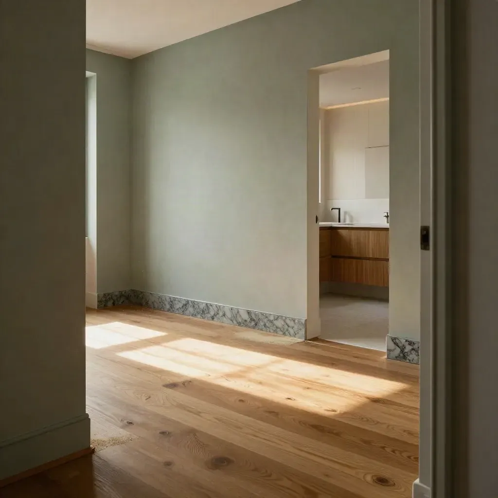 Apartamento en reforma premium con suelo de roble, cocina abierta y baño acabado al fondo.