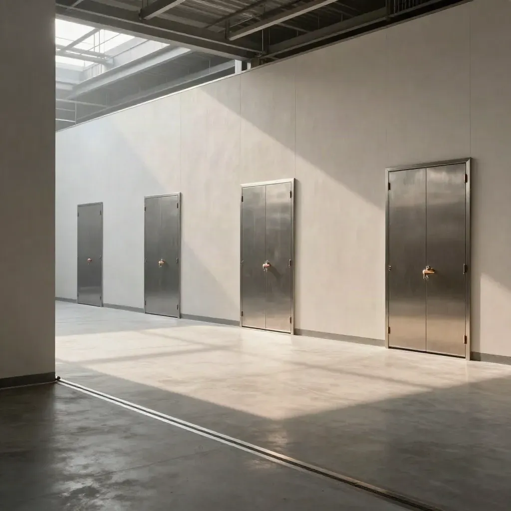 Nave industrial reformada con muros nuevos, puertas de acceso y pavimento listo para uso diario.